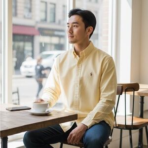 Polo Ralph Lauren Men's Long Sleeve Oxford Shirt Yellow Button-Up Size 15.5”-34”